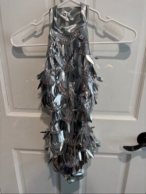 Weissman DO IT LIKE THIS Silver Sequin Fringe Dance Costume